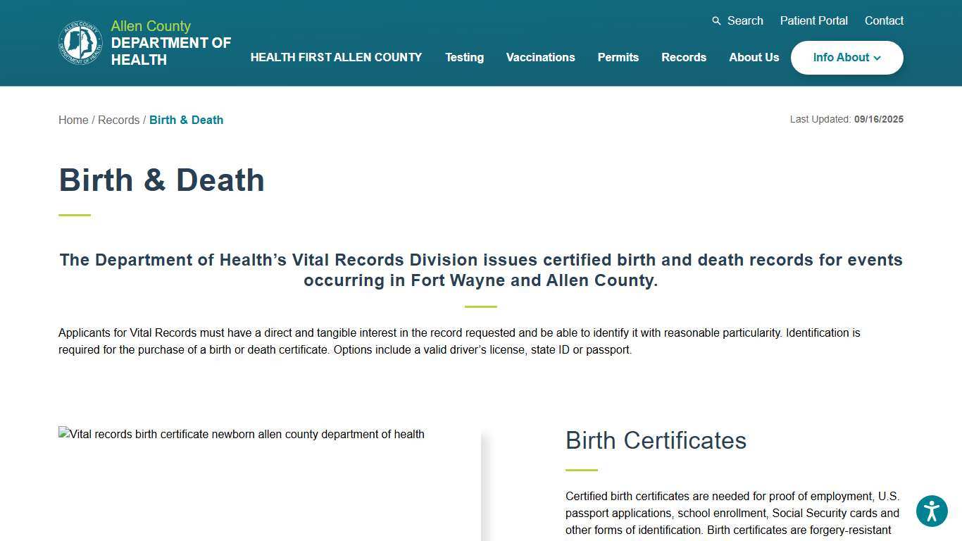 Birth & Death Allen County Department of Health
