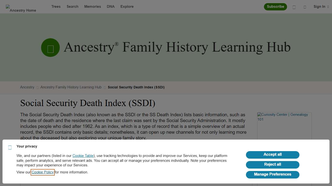 Social Security Death Index (SSDI) Ancestry® Family History Learning Hub